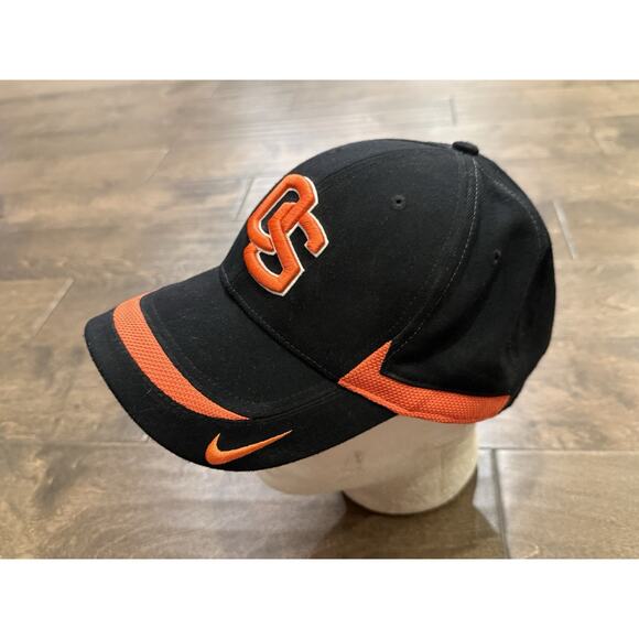 Nike Team Mens Black Orange NCAA Oregon State Beavers Adjustable Strapback Hat - Picture 3 of 8